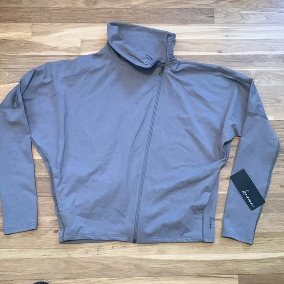 NWT Karma Debi Drop Shoulder Long Sleeve Zip Up Jacket Gray Women’s M - Picture 1 of 13